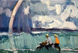 RAINBOW WALL ART Vintage original oil painting on canvas