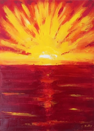 Crown sun, canvas oil painting wall art ooak original oil painting