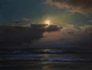 Original art moon and wave small 6x8 inch oil painting