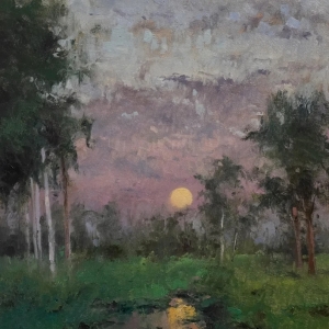 Original Impressionist Moon Landscape Oil Painting, Countryside Wall Art