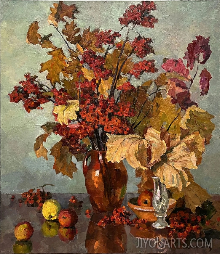 Vintage original oil painting on canvas Autumn still life
