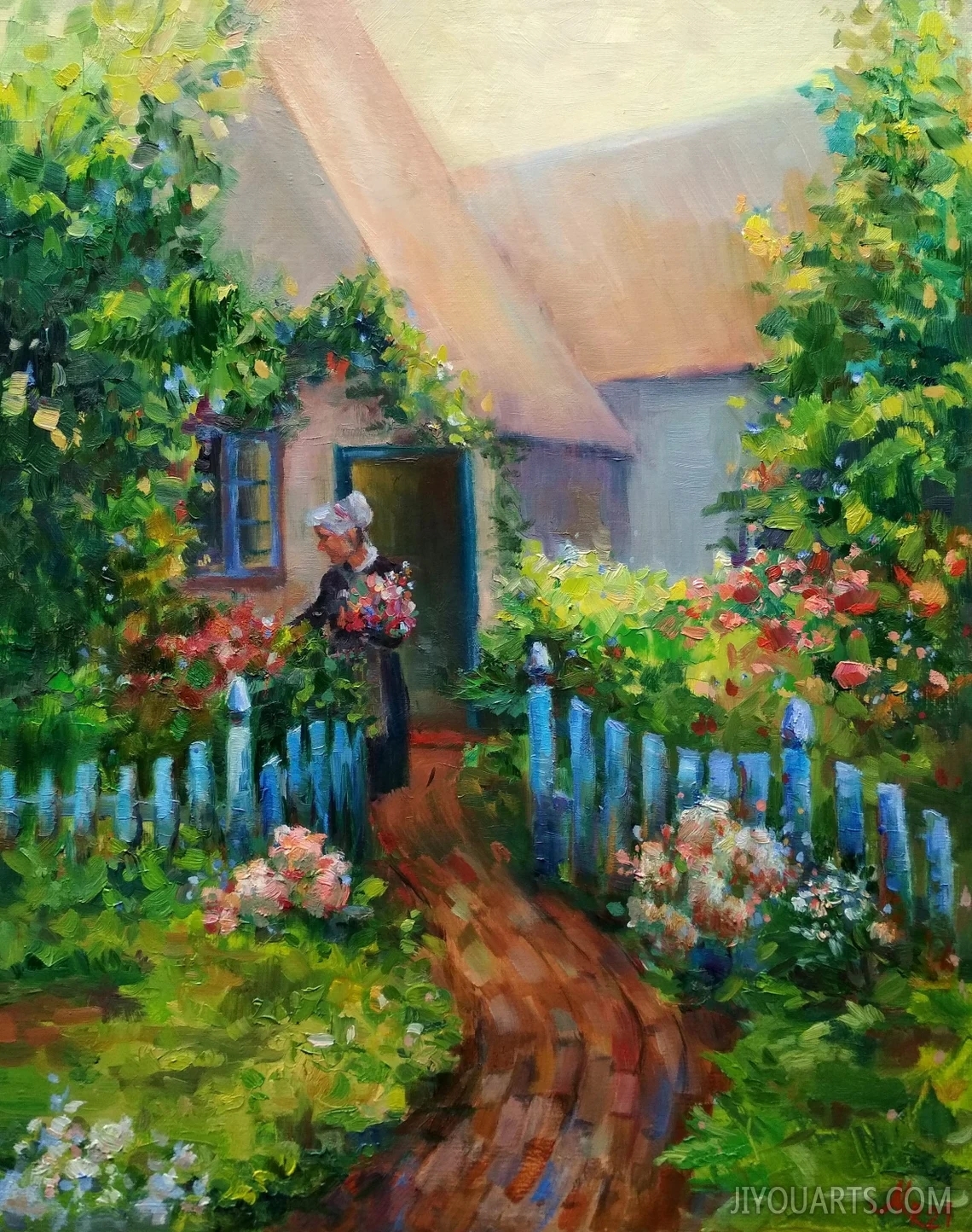 Garden art French countryside Impressionism Landscape painting Original floral art Country house wall art decor