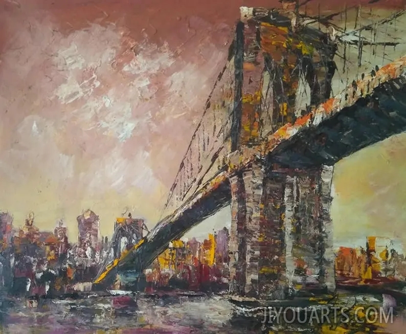 New York Brooklyn Bridge，Home Decor Holiday Artwork Texture Painting Dining Wall Art