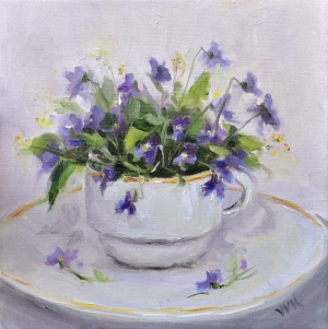 Violets Original Oil Painting, Christmas Unique Gift, Purple Bouquet Artwork, Ukrainian Modern Art
